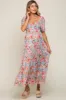 Blue Floral Smocked Square Neck Tiered Maternity Maxi Dress sold by Pinkblush