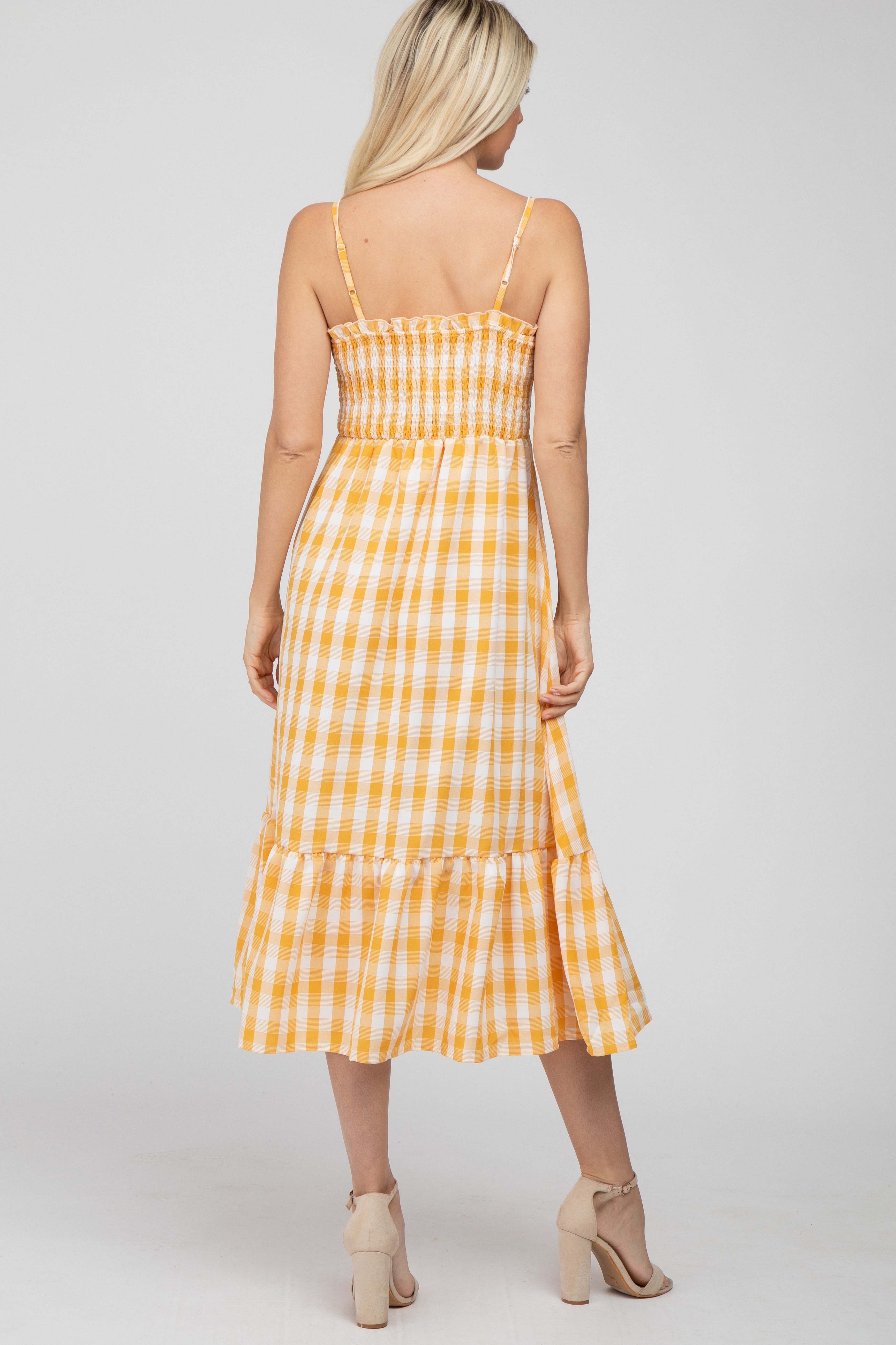 Yellow Plaid Smocked Midi Dress sold by Pinkblush product image thumbnail 3