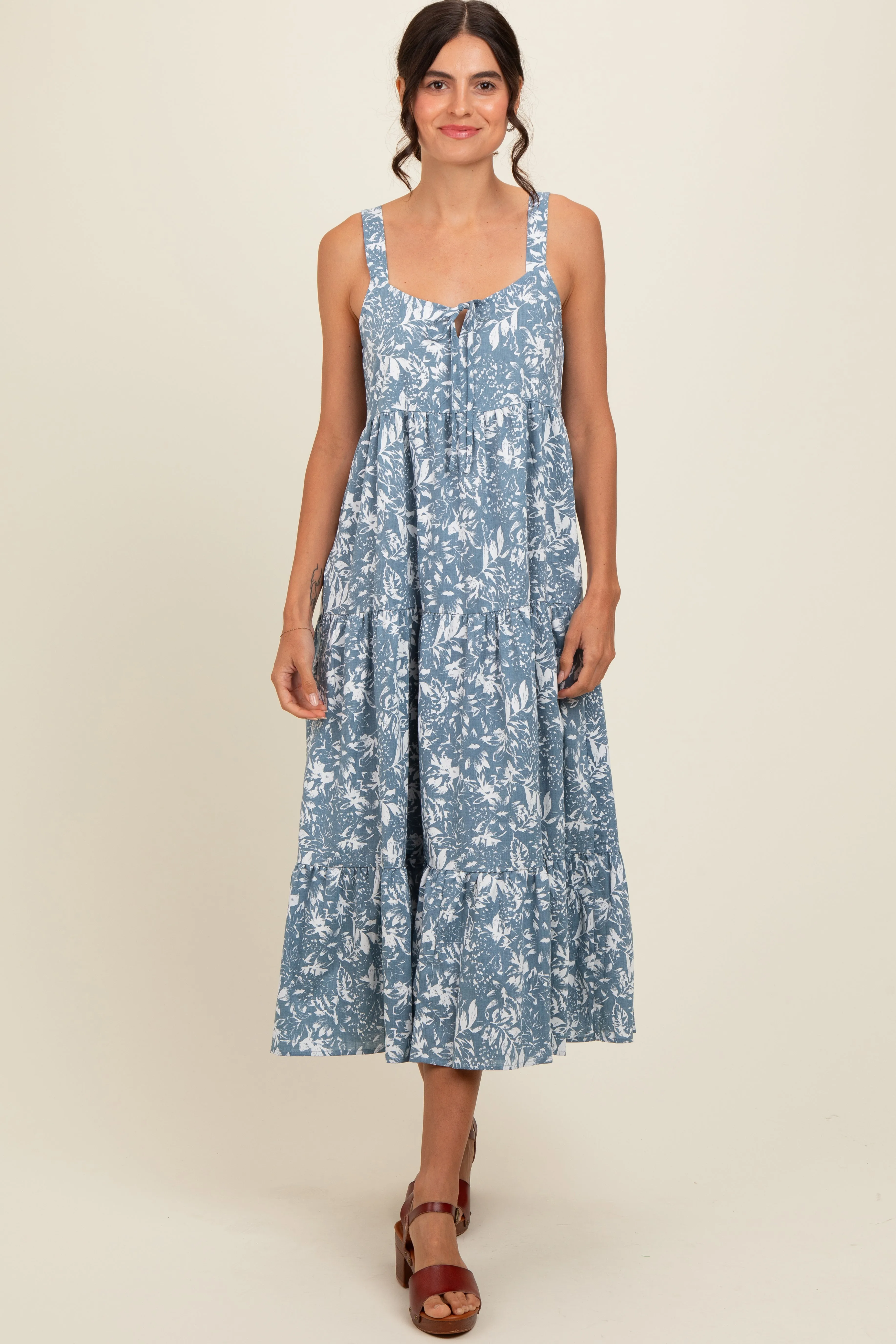 Blue Floral Tiered Midi Dress sold by Pinkblush product image thumbnail 2