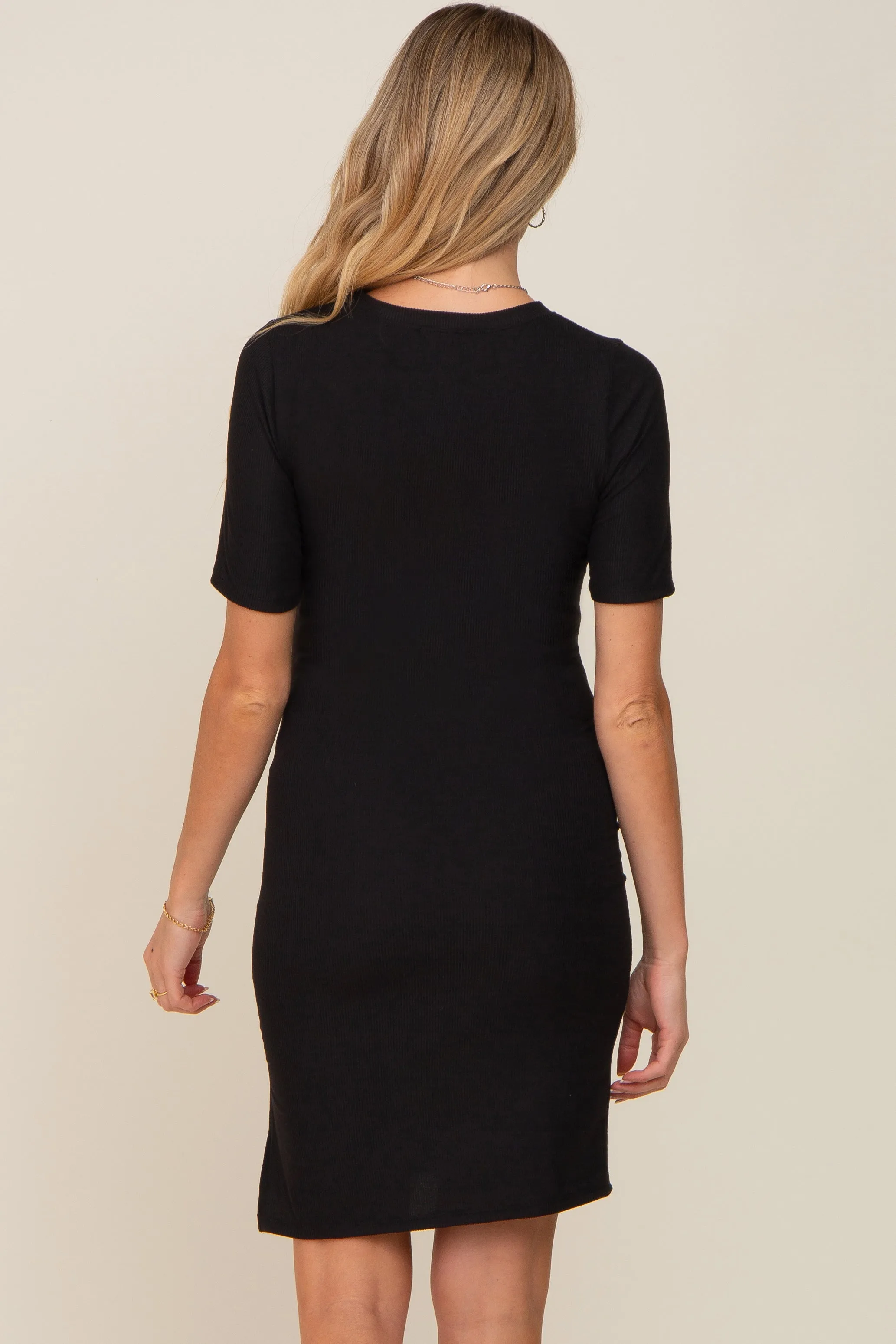 Black Ribbed Basic Short Sleeve Maternity Dress sold by Pinkblush product image thumbnail 4