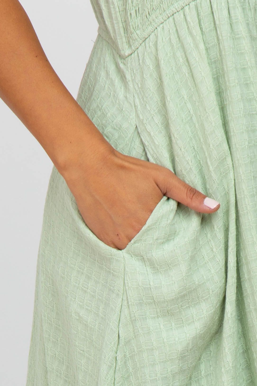 Mint Smocked Puff Sleeve Midi Dress sold by Pinkblush product image thumbnail 4