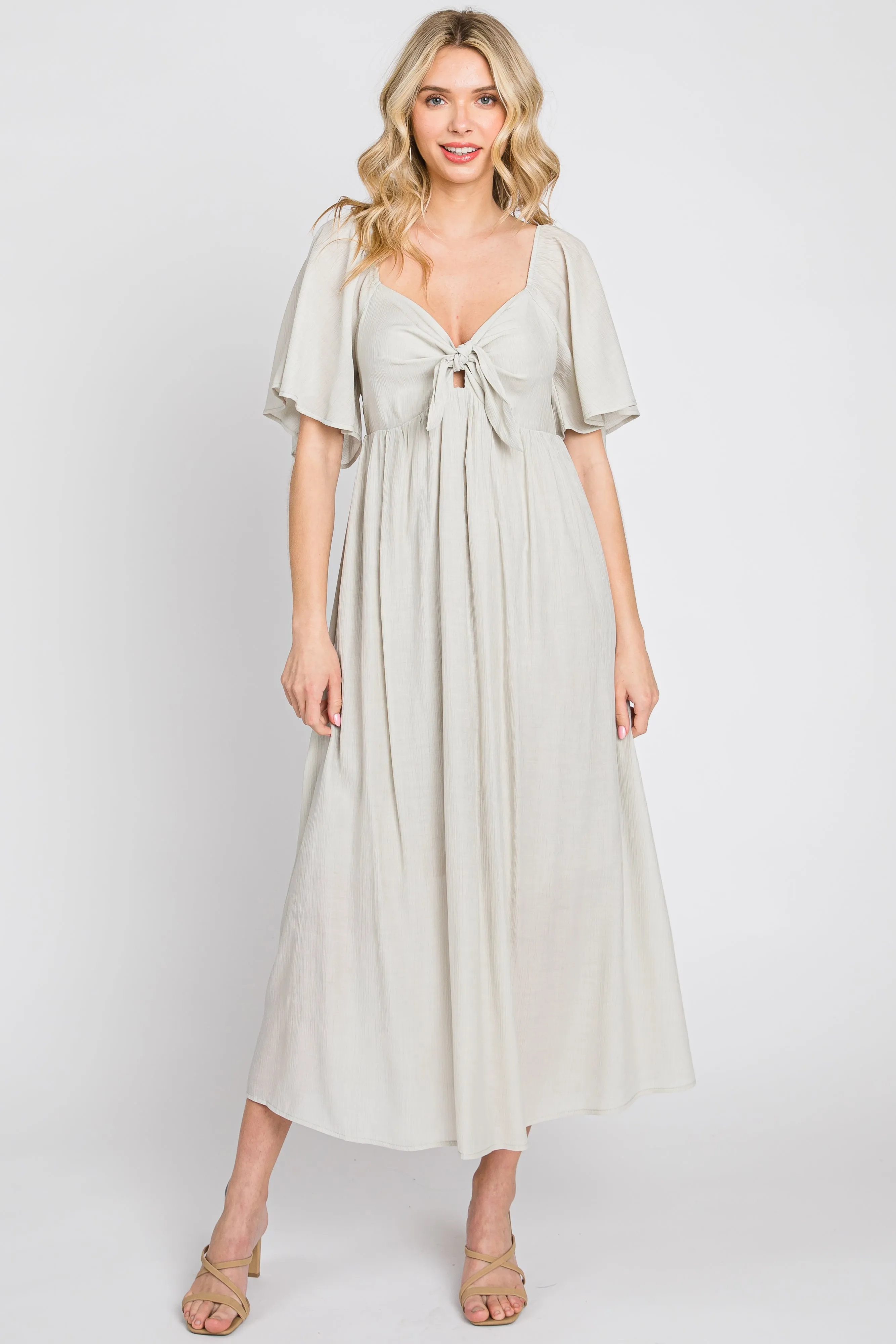 Sage Front Tie Ruffle Sleeve Midi Dress sold by Pinkblush product image thumbnail 2