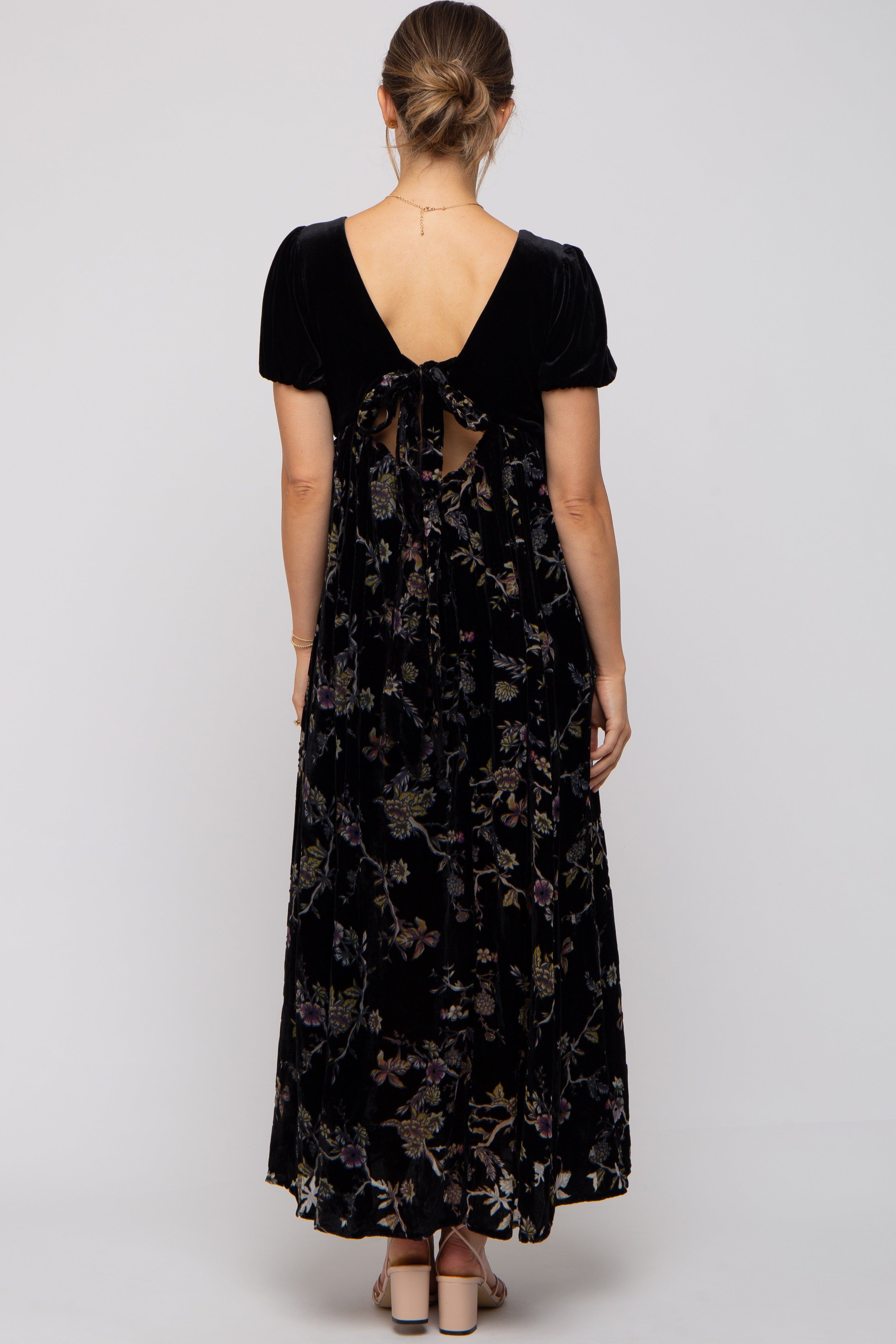 Black Floral Burnout Velvet Maternity Maxi Dress sold by Pinkblush product image thumbnail 3