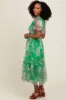 Green Leaf Print Mesh Smocked Midi Dress sold by Pinkblush