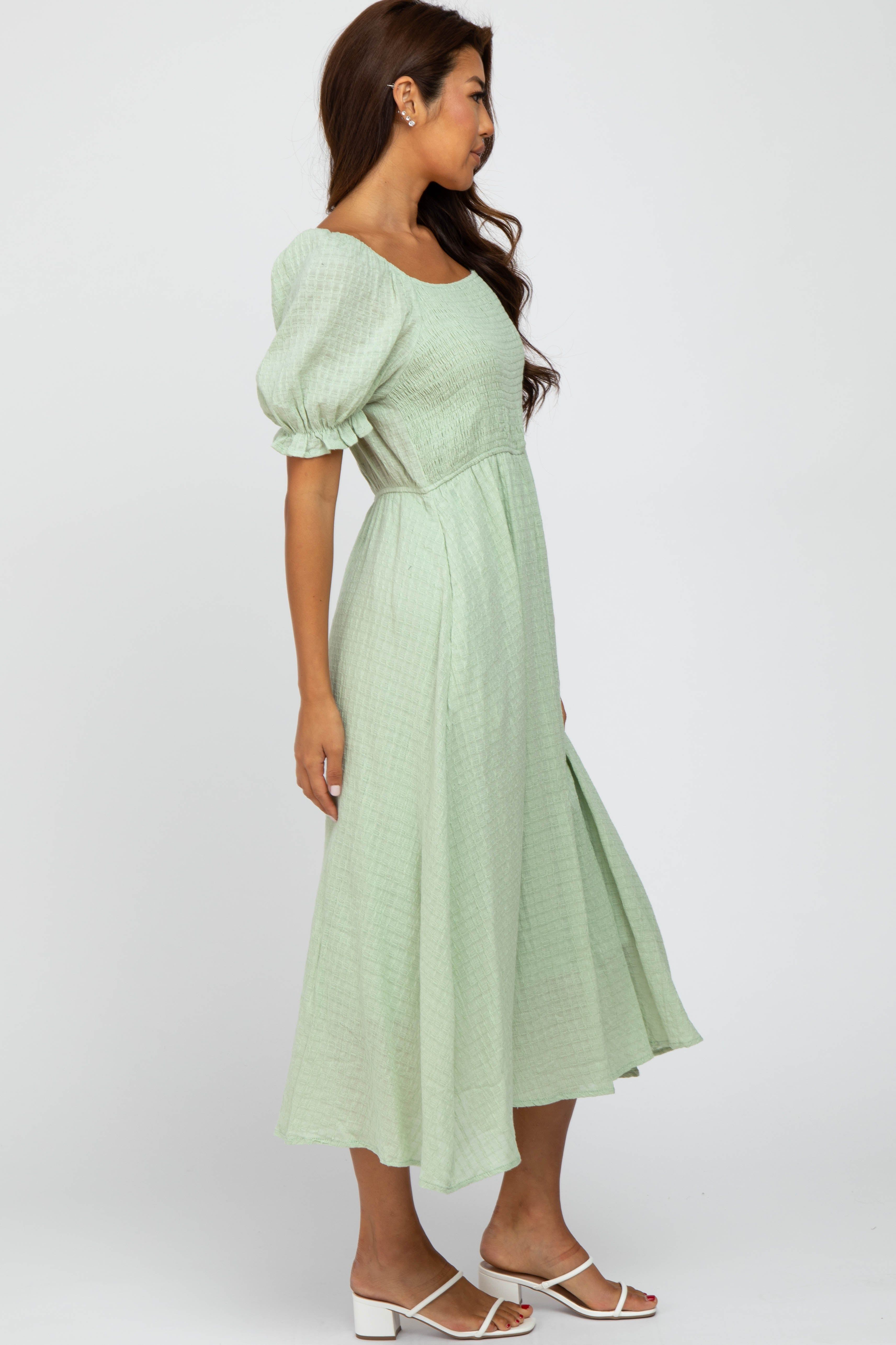 Mint Smocked Puff Sleeve Midi Dress sold by Pinkblush product image thumbnail 2