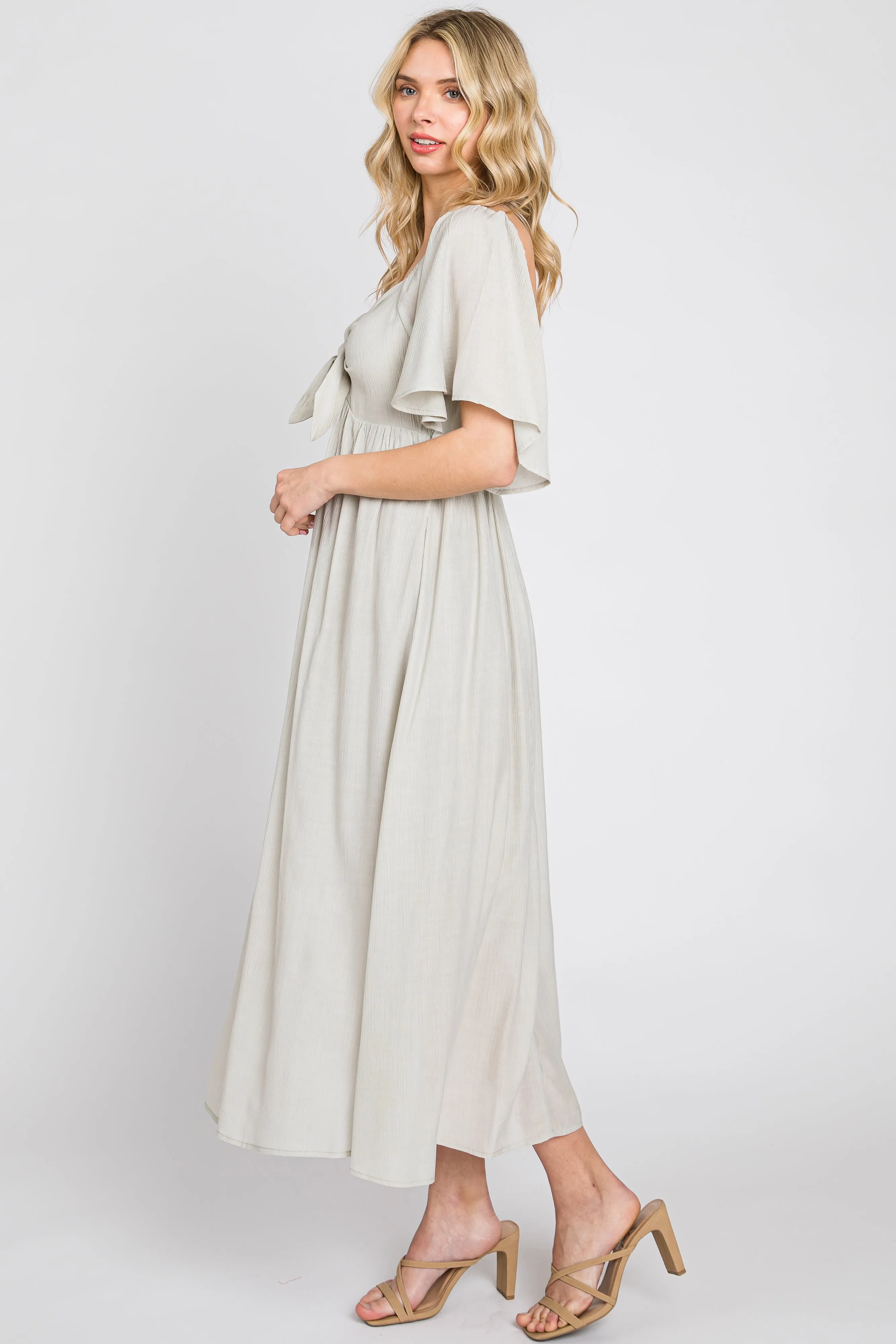 Sage Front Tie Ruffle Sleeve Midi Dress sold by Pinkblush product image thumbnail 3