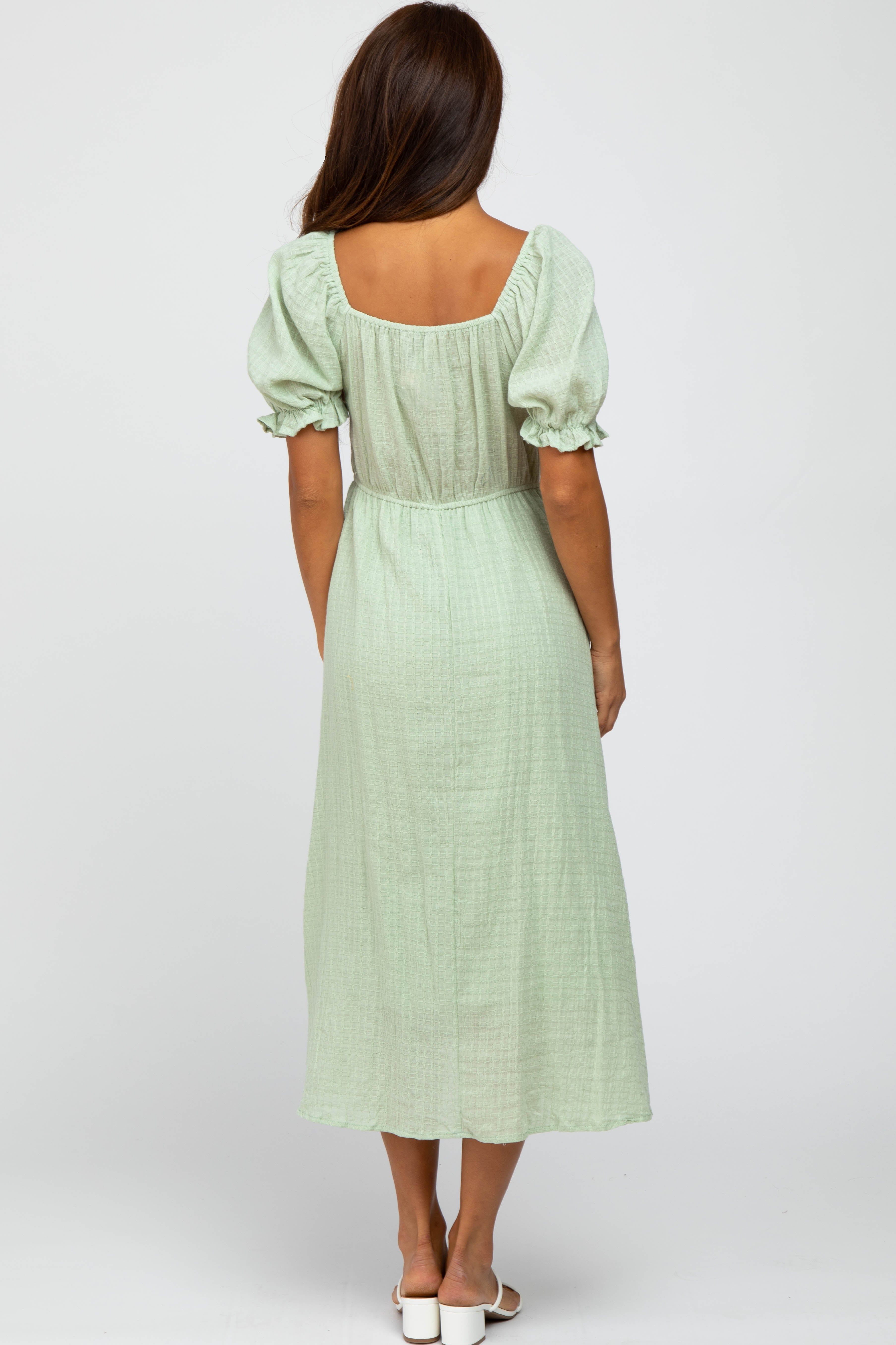 Mint Smocked Puff Sleeve Midi Dress sold by Pinkblush product image thumbnail 3