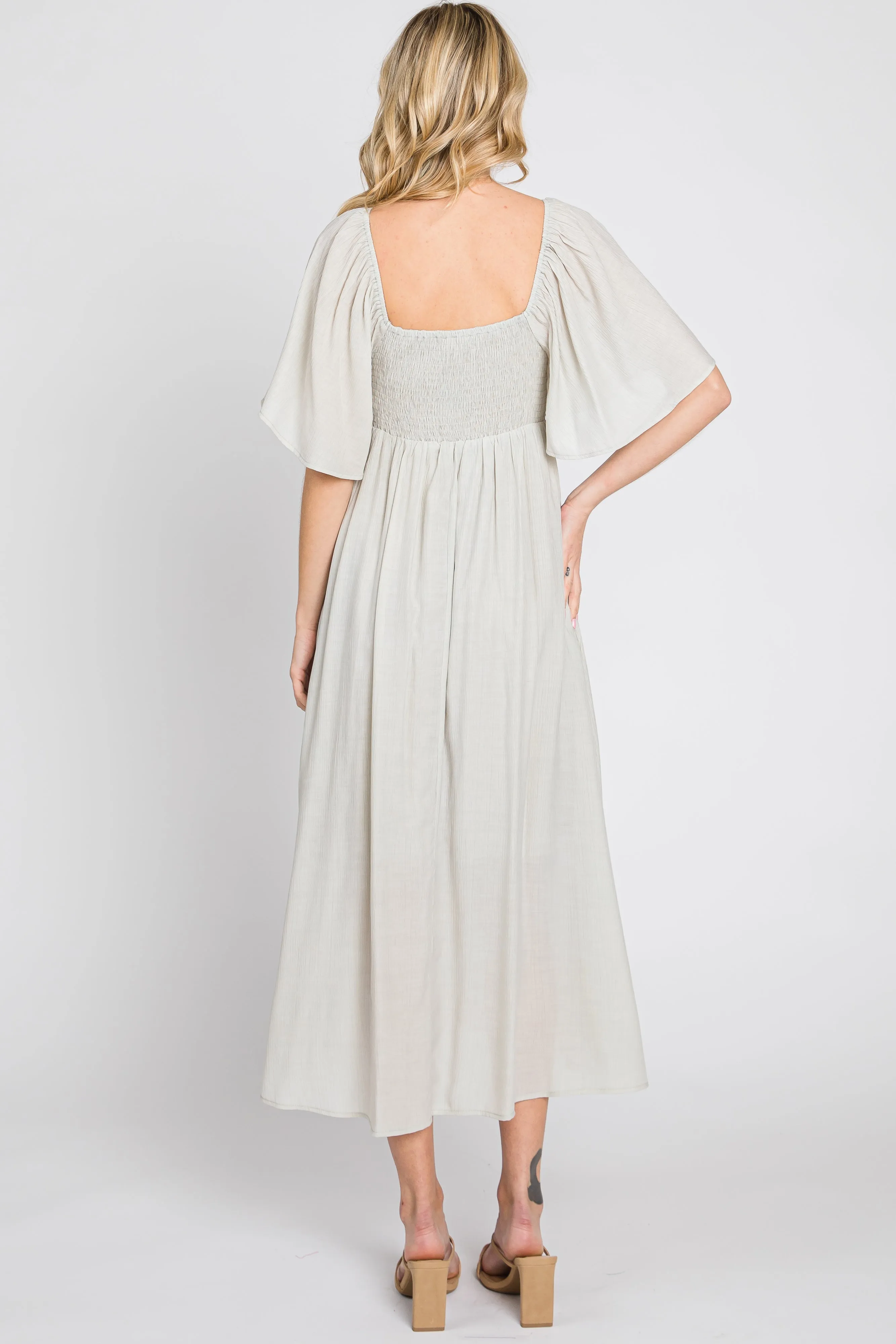 Sage Front Tie Ruffle Sleeve Midi Dress sold by Pinkblush product image thumbnail 4