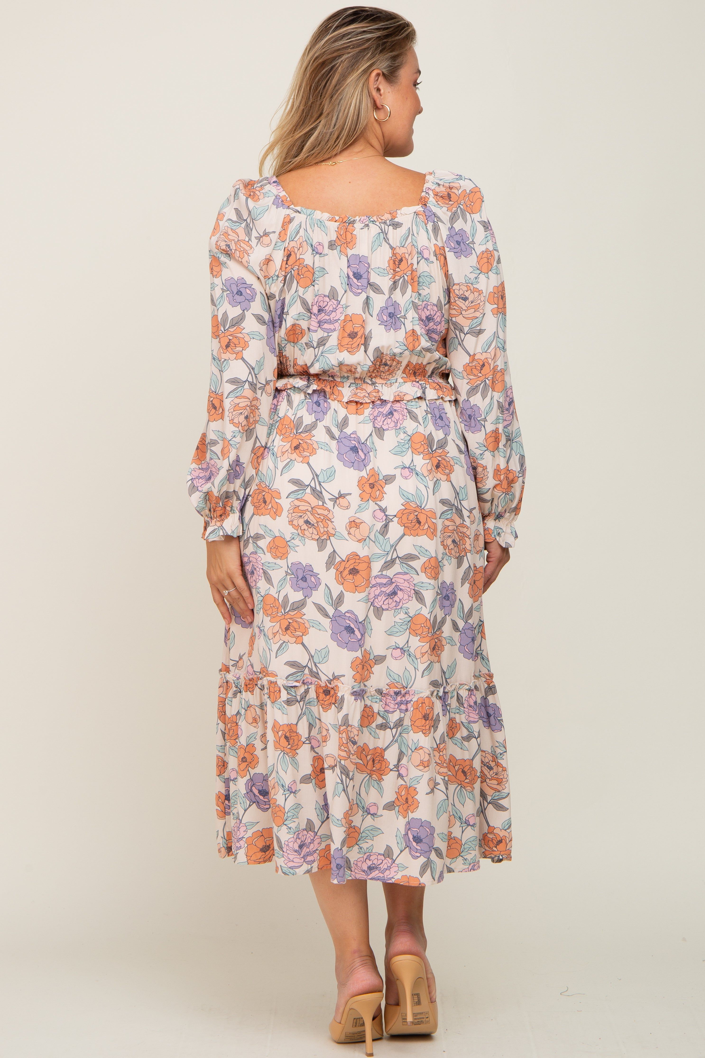 Taupe Multi-Color Floral Plus Maternity Midi Dress sold by Pinkblush product image thumbnail 3