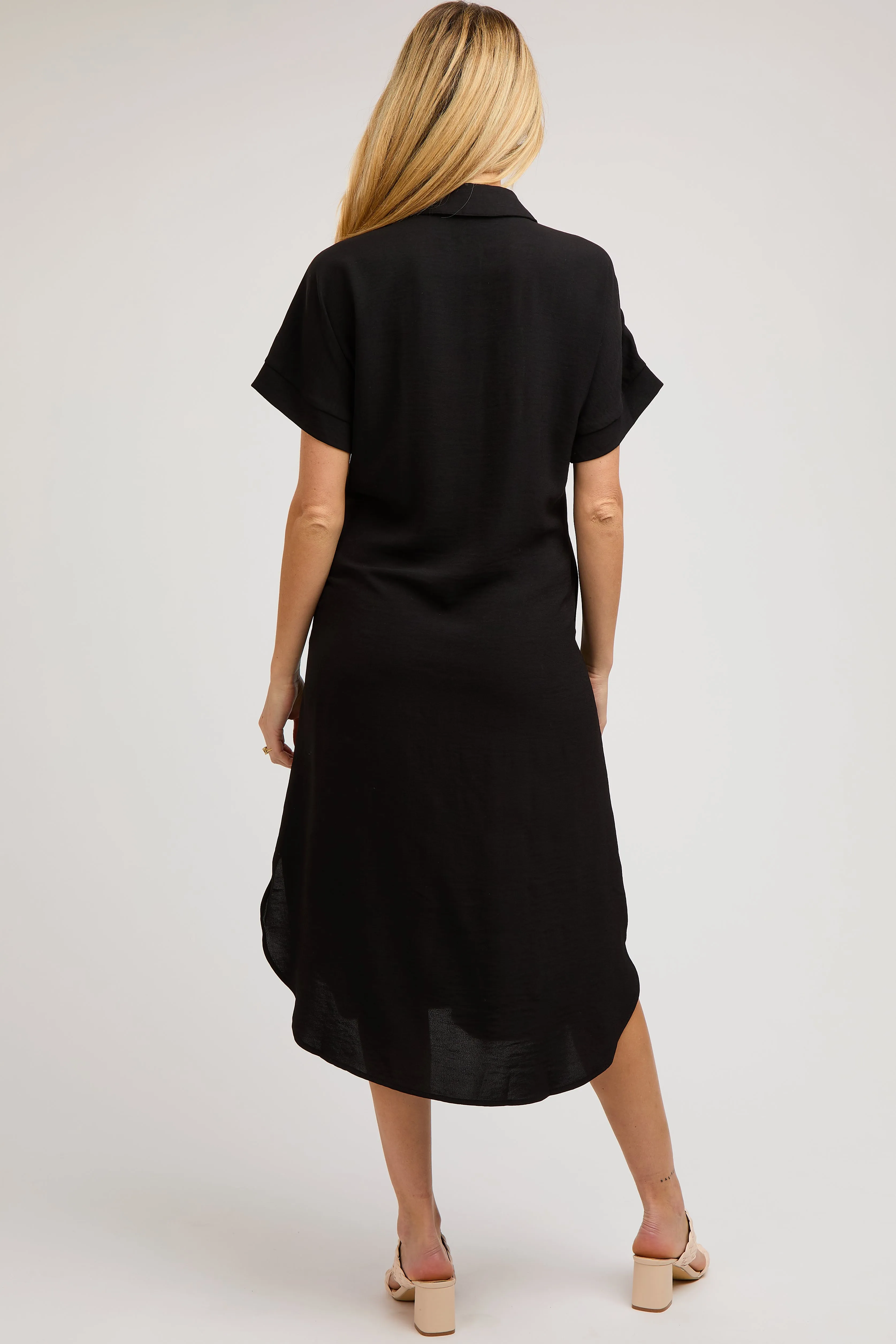 Black Button Down Front Pocket Maternity Midi Dress sold by Pinkblush product image thumbnail 4
