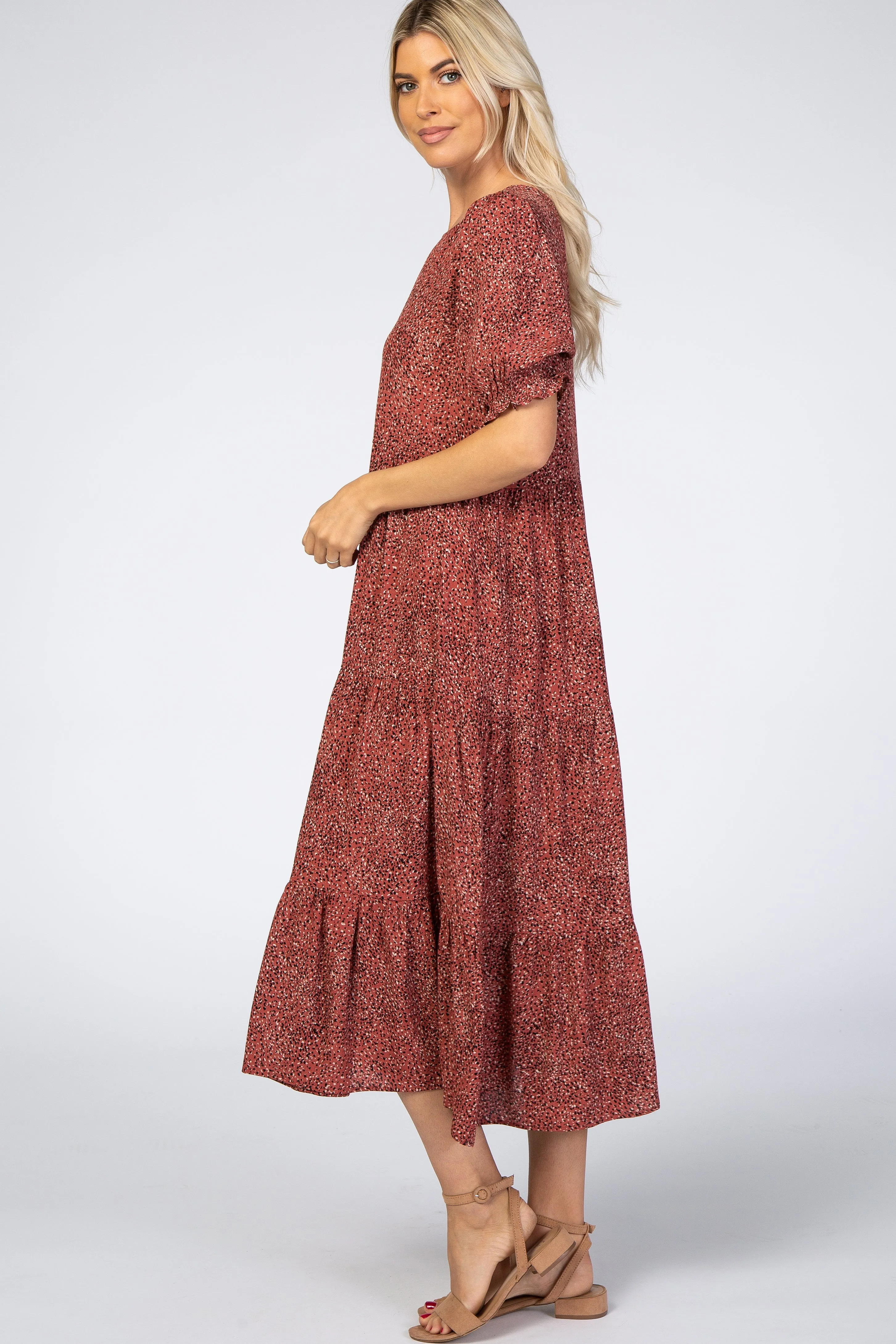 Rust Printed Tiered Midi Dress sold by Pinkblush product image thumbnail 2