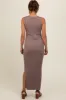 Taupe Sleeveless Knit Side Slit Maternity Midi Dress sold by Pinkblush