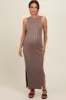 Taupe Sleeveless Knit Side Slit Maternity Midi Dress sold by Pinkblush