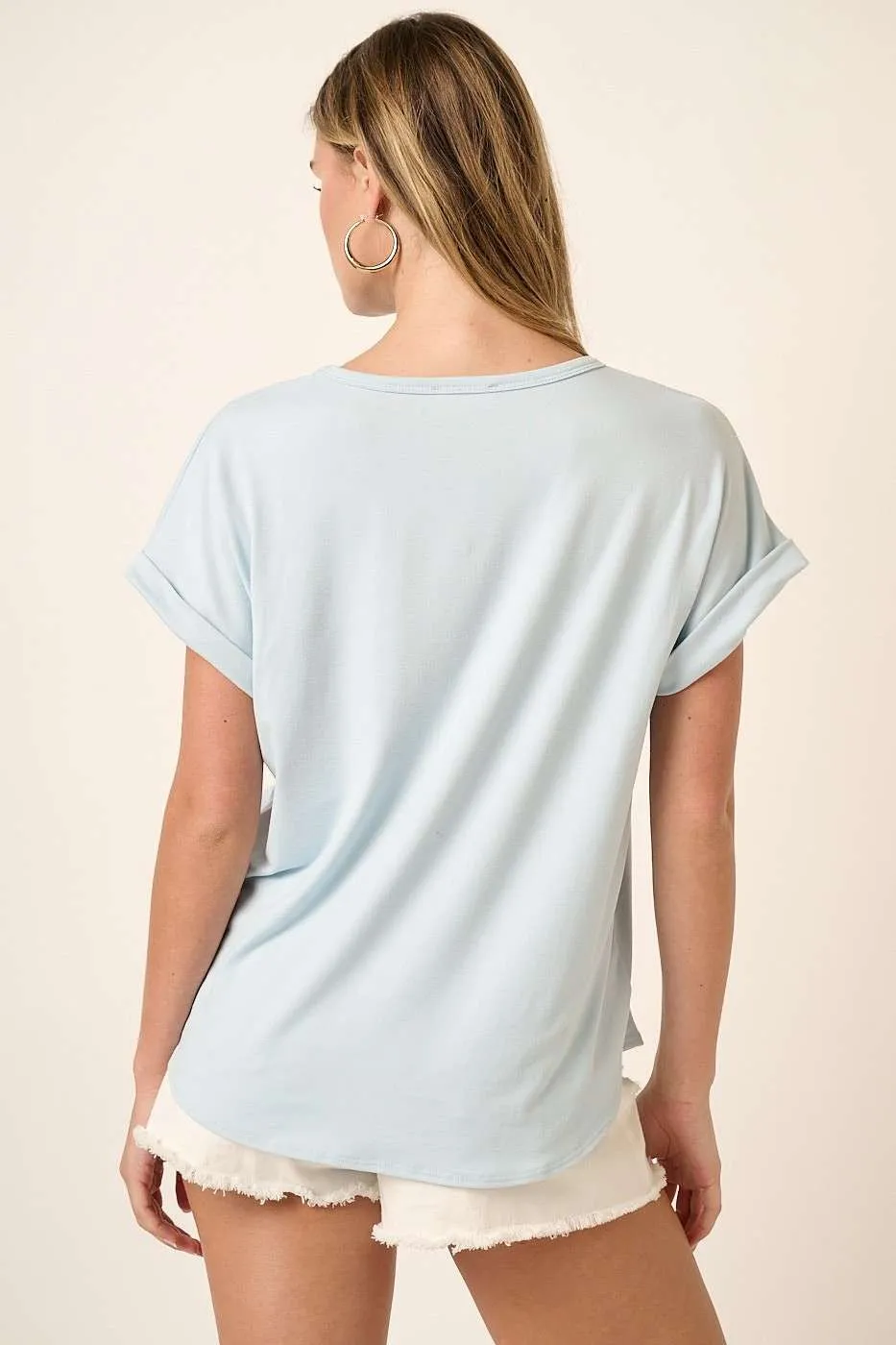 Light Blue Rolled Cuff Short Sleeve Top sold by Pinkblush product image thumbnail 2