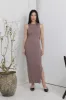 Taupe Sleeveless Knit Side Slit Maternity Midi Dress sold by Pinkblush
