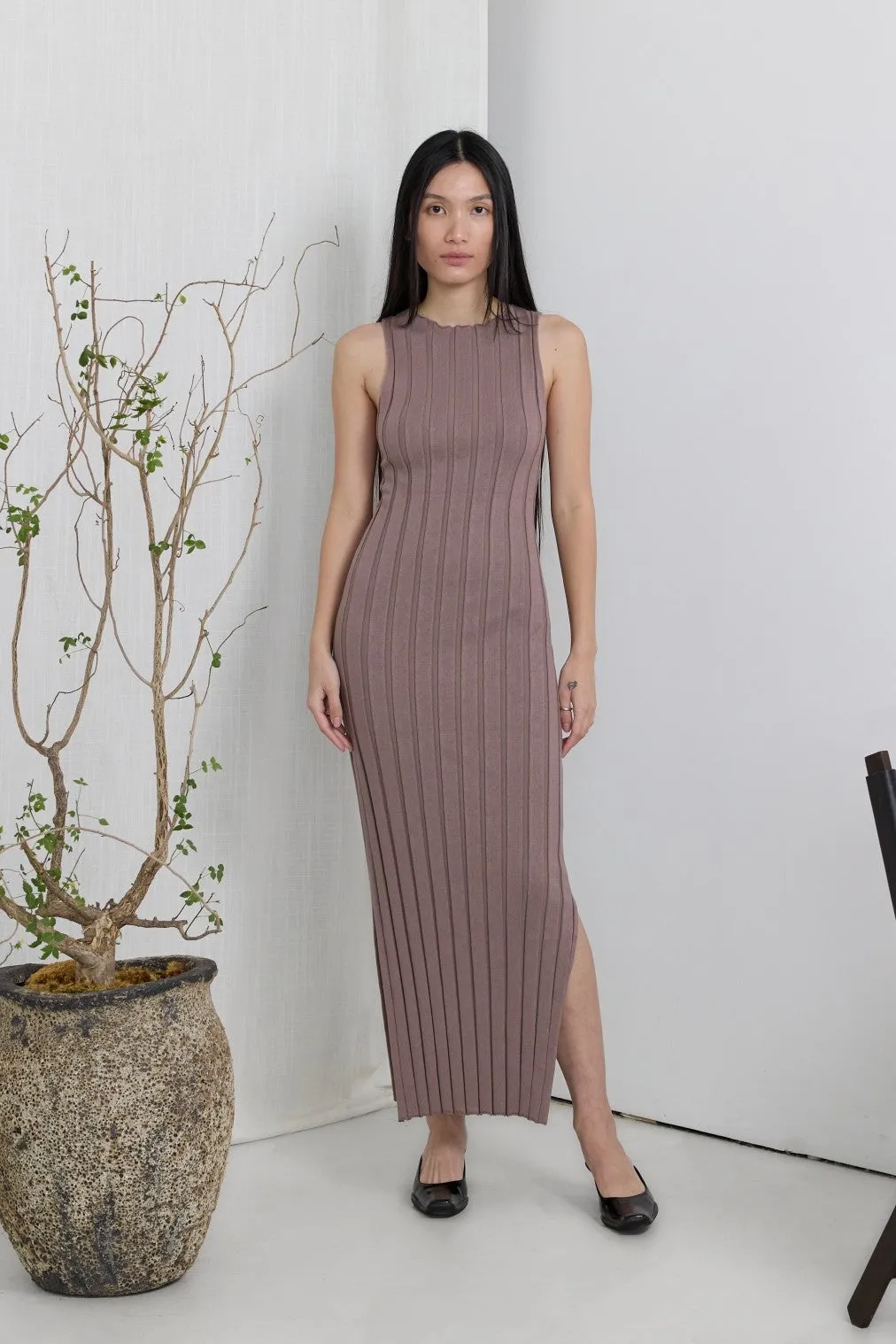 Taupe Sleeveless Knit Side Slit Maternity Midi Dress sold by Pinkblush product image thumbnail 5