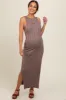 Taupe Sleeveless Knit Side Slit Maternity Midi Dress sold by Pinkblush