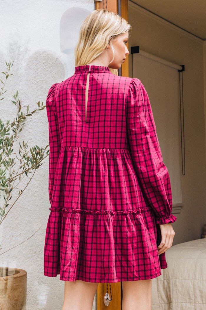 Berry Plaid Babydoll Mini Dress sold by Pinkblush product image thumbnail 3