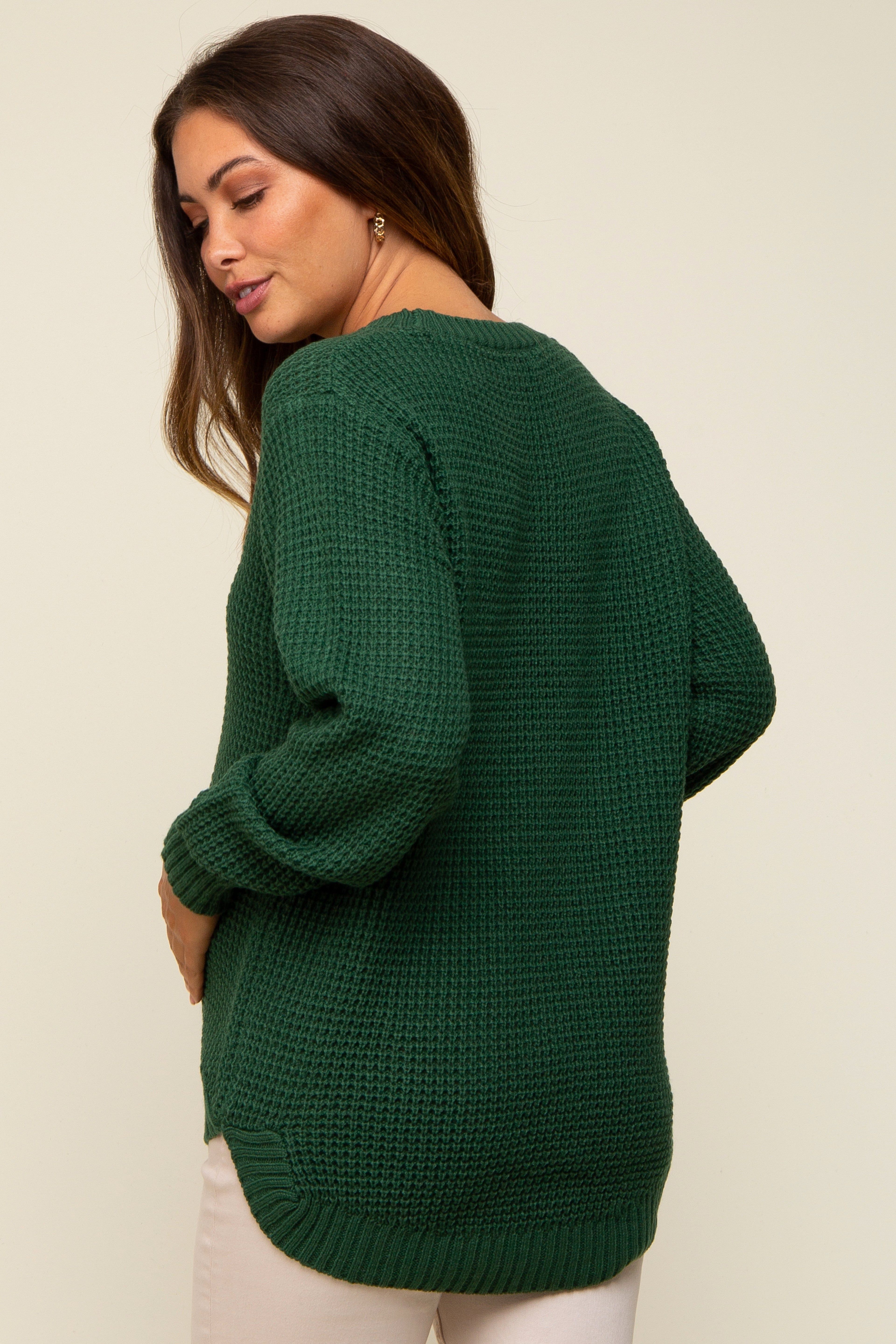 Green Waffle Knit Round Hem Maternity Sweater sold by Pinkblush product image thumbnail 3