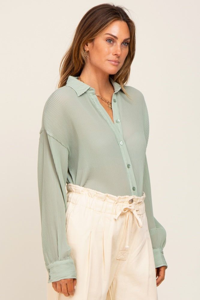 Light Olive Plisse Chiffon Blouse sold by Pinkblush product image thumbnail 2