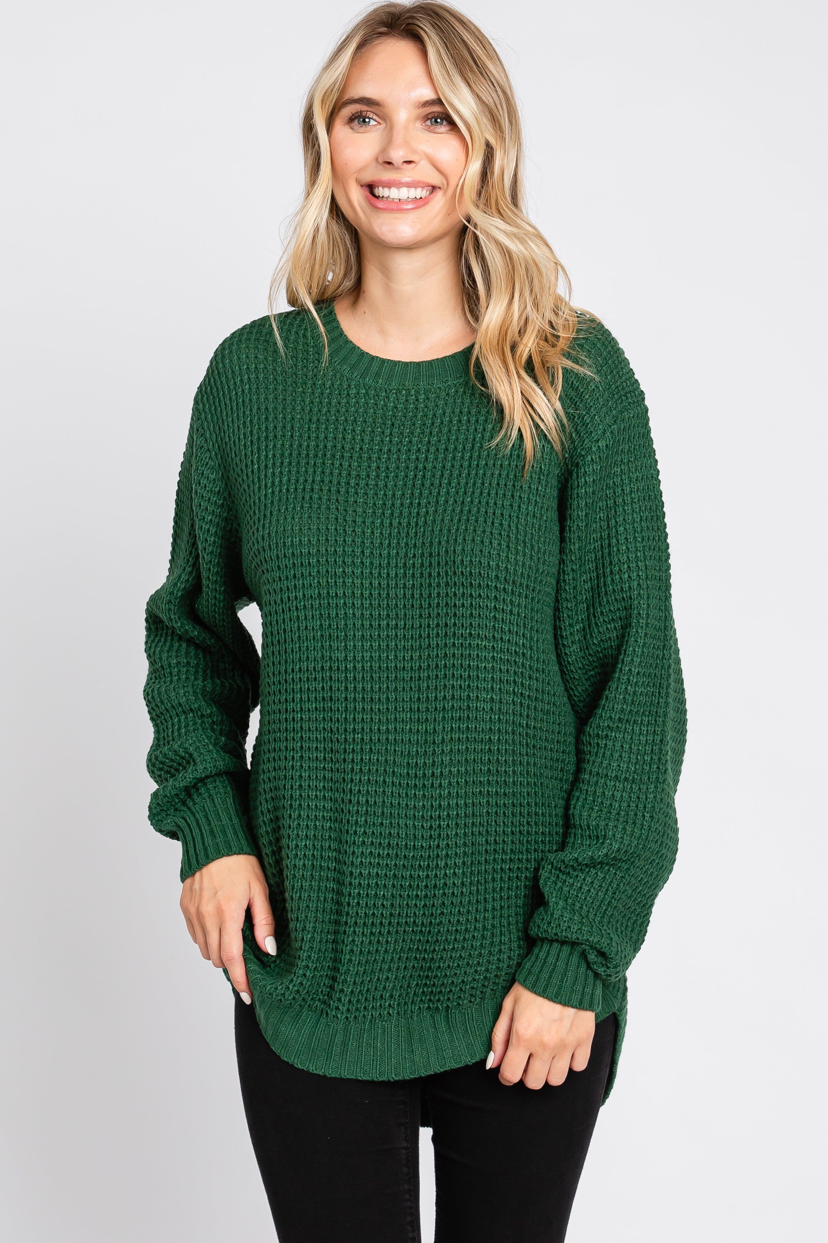 Green Waffle Knit Round Hem Maternity Sweater sold by Pinkblush product image thumbnail 5