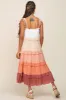 Peach Ombre Ruffle Tiered Shoulder Tie Midi Dress sold by Pinkblush