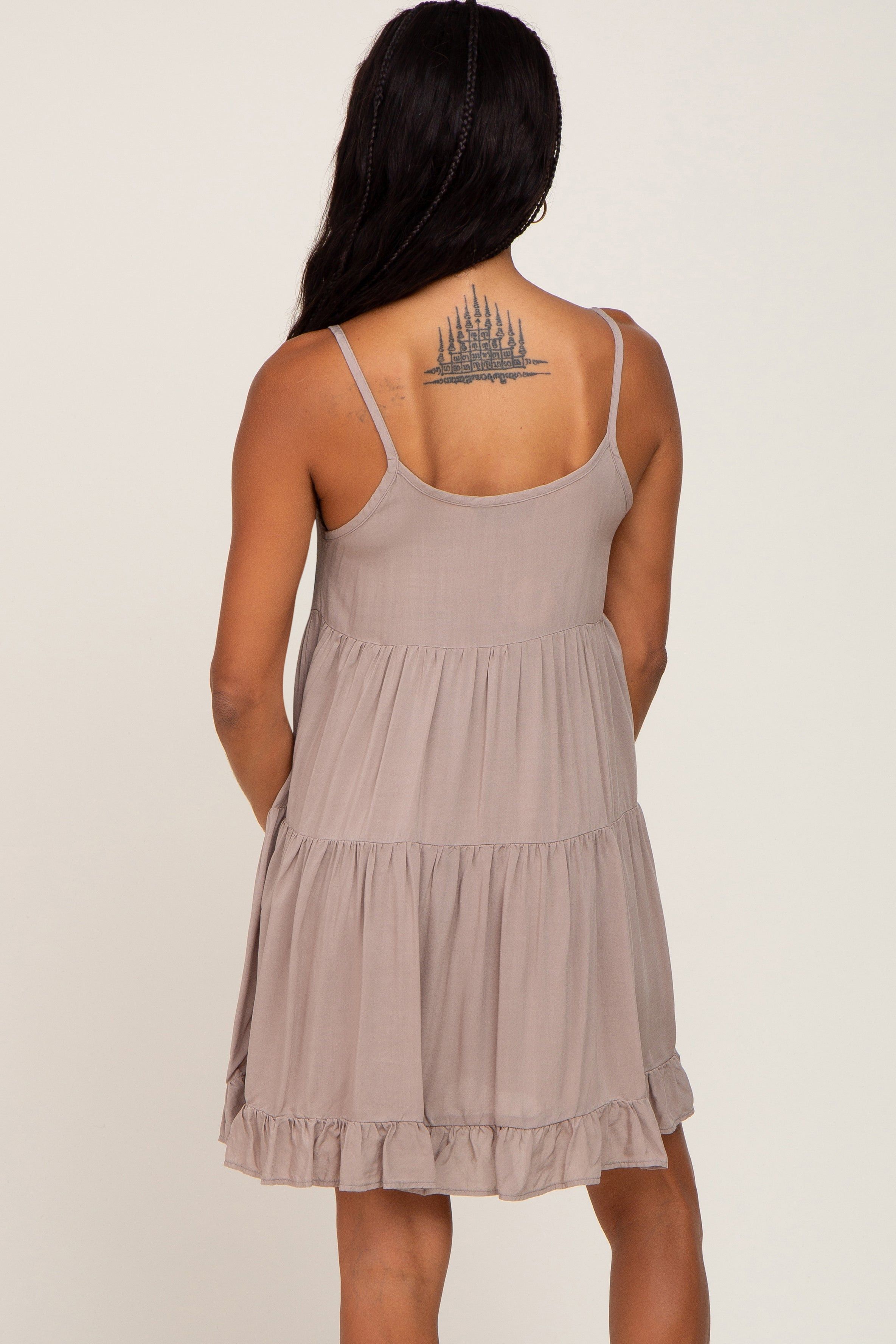 Mocha Button Accent Tiered Mini Dress sold by Pinkblush product image thumbnail 3