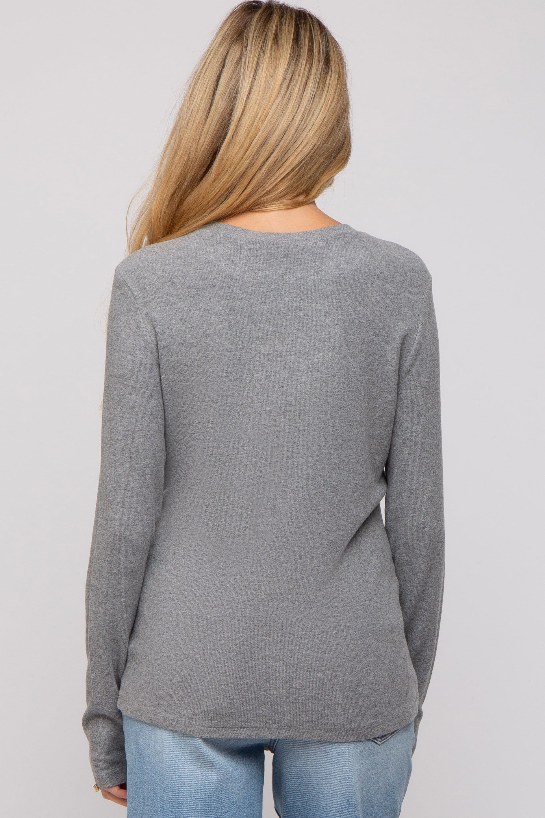 Heather Grey Soft Knit Long Sleeve Maternity Top sold by Pinkblush product image thumbnail 3