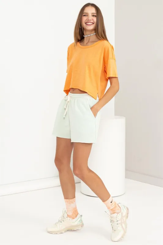 Mint Green Vintage Wash Drawstring Shorts sold by Pinkblush