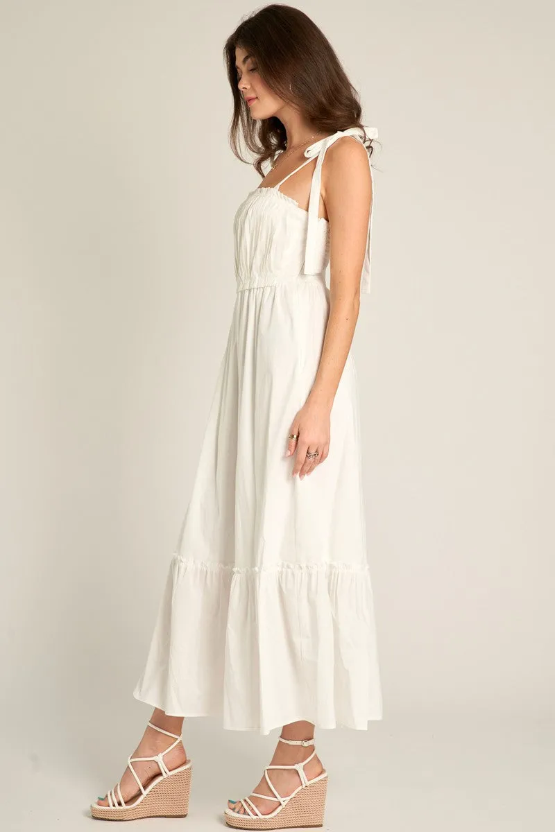White Pleated Shoulder Tie Midi Dress sold by Pinkblush product image thumbnail 3