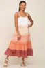 Peach Ombre Ruffle Tiered Shoulder Tie Midi Dress sold by Pinkblush