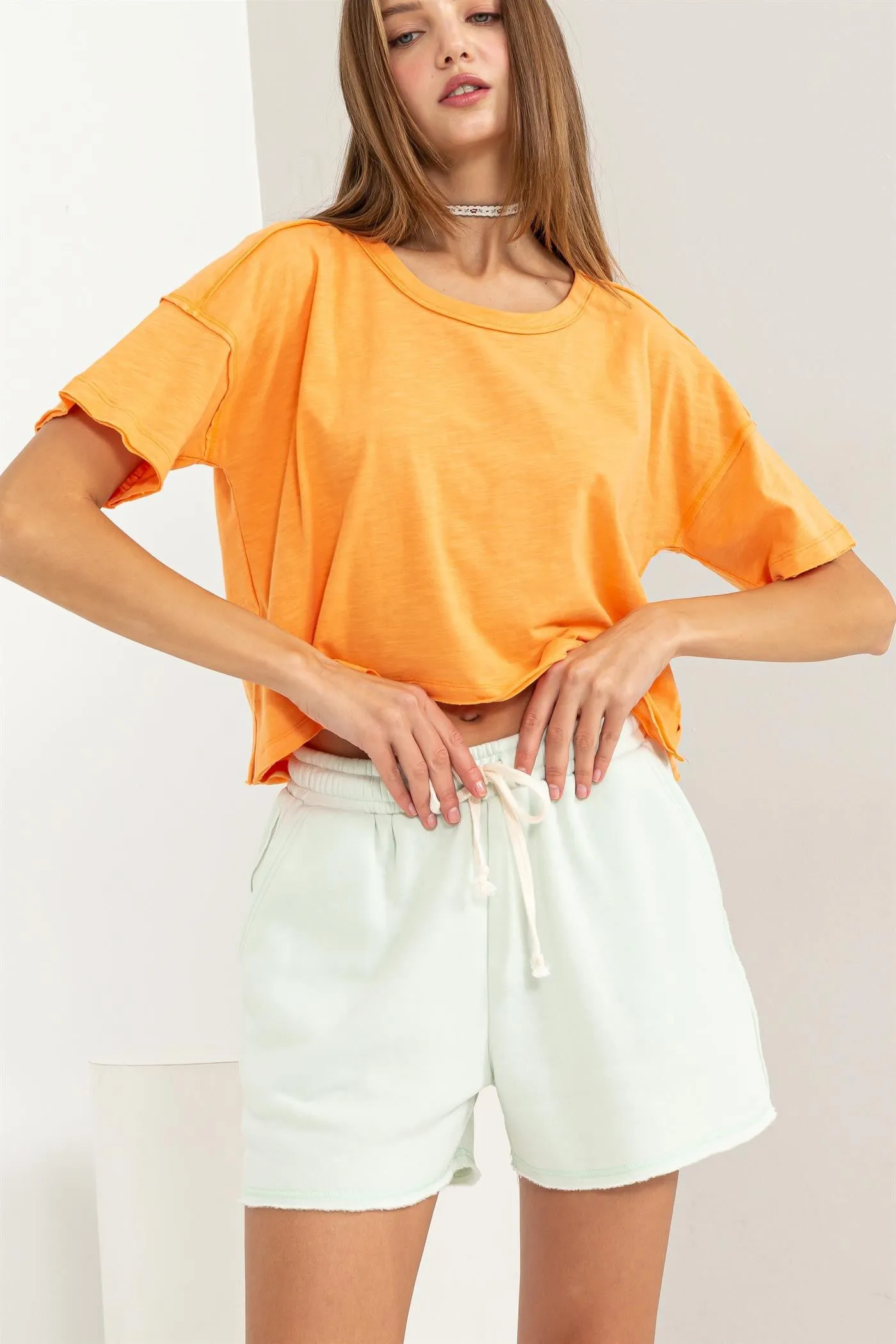 Mint Green Vintage Wash Drawstring Shorts sold by Pinkblush product image thumbnail 2