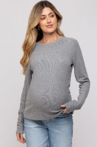 Heather Grey Soft Knit Long Sleeve Maternity Top sold by Pinkblush