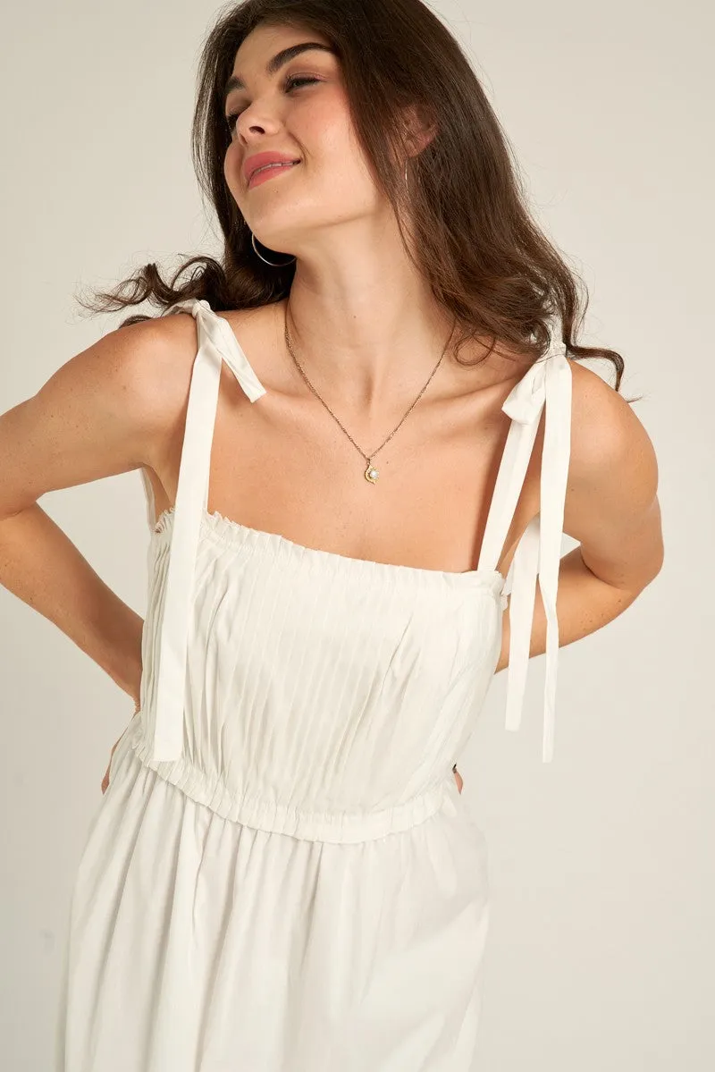 White Pleated Shoulder Tie Midi Dress sold by Pinkblush product image thumbnail 5