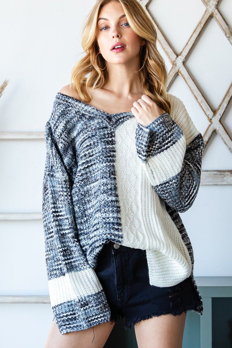 Grey White Colorblock Sweater sold by Pinkblush product image thumbnail 2