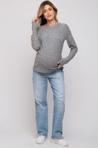 Heather Grey Soft Knit Long Sleeve Maternity Top sold by Pinkblush