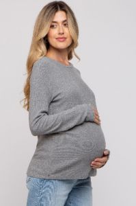 Heather Grey Soft Knit Long Sleeve Maternity Top sold by Pinkblush