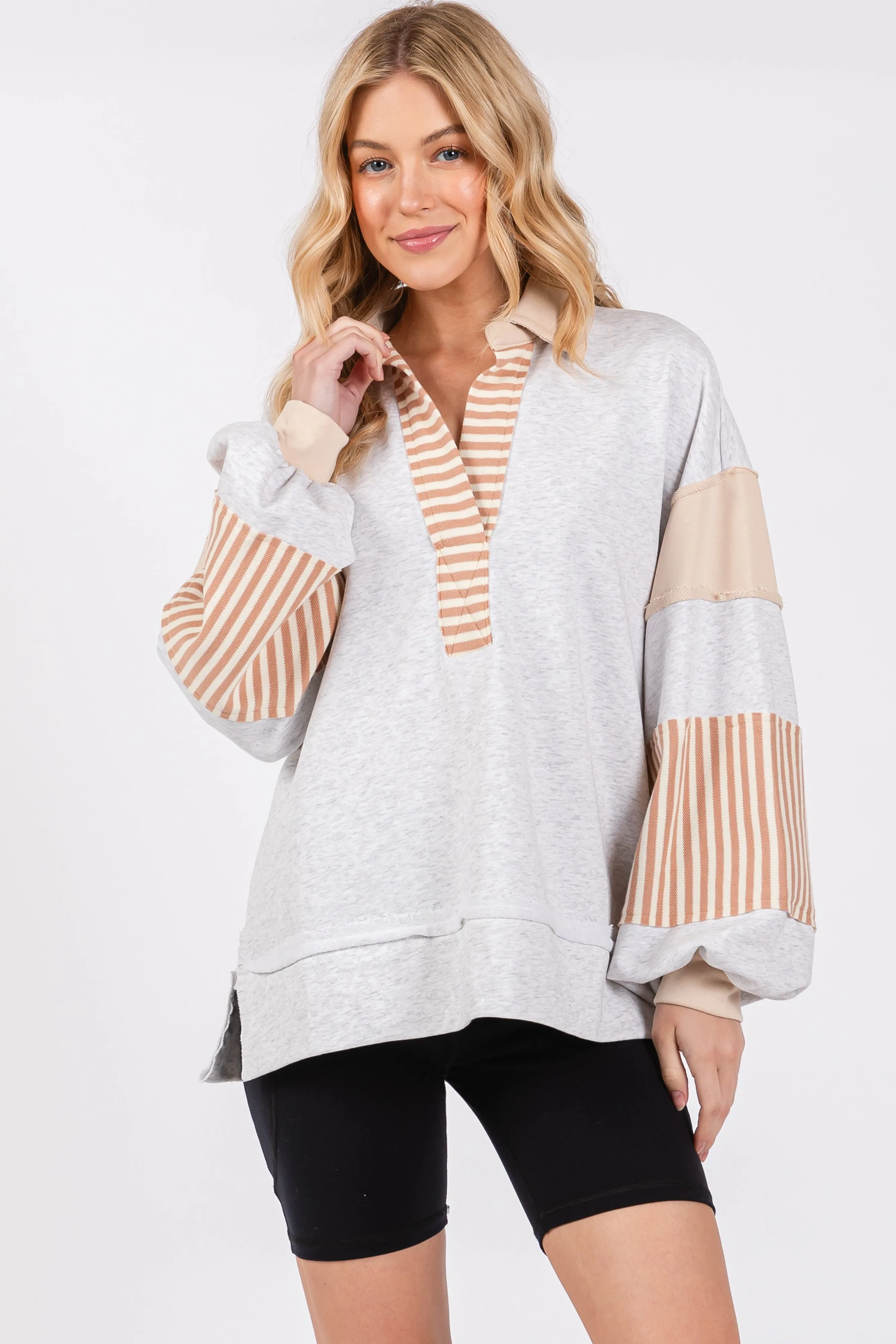 Heather Grey Colorblock Striped Maternity Long Sleeve Top sold by Pinkblush product image thumbnail 4