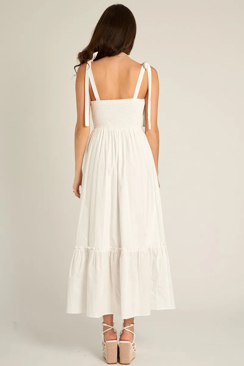 White Pleated Shoulder Tie Midi Dress sold by Pinkblush product image thumbnail 4