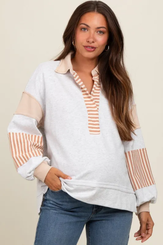 Heather Grey Colorblock Striped Maternity Long Sleeve Top sold by Pinkblush