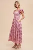 Magenta Floral Flutter Cap Sleeve Maxi Dress sold by Pinkblush