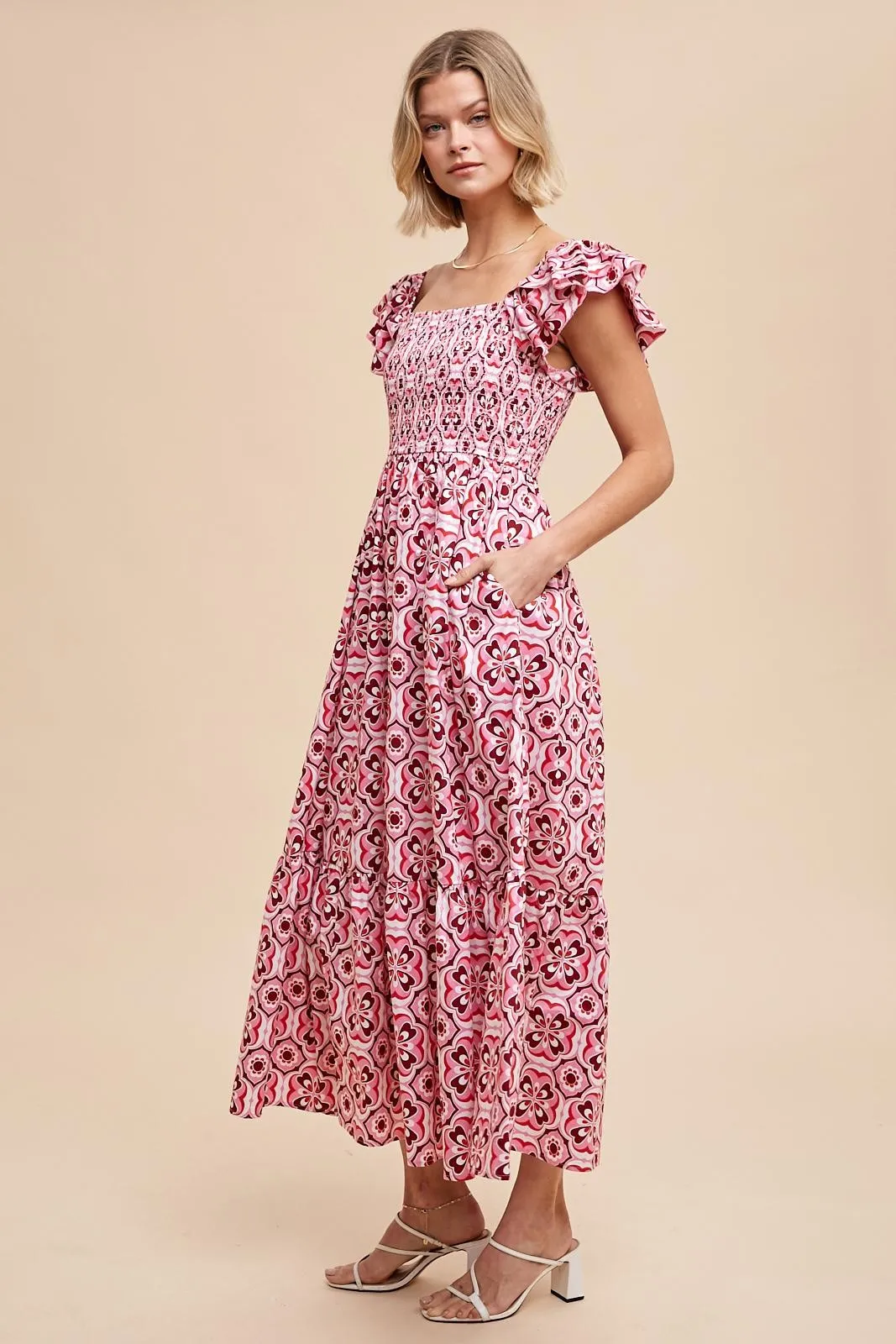 Magenta Floral Flutter Cap Sleeve Maxi Dress sold by Pinkblush product image thumbnail 4