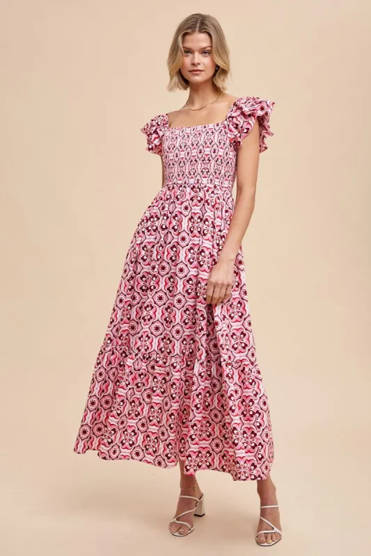 Magenta Floral Flutter Cap Sleeve Maxi Dress sold by Pinkblush