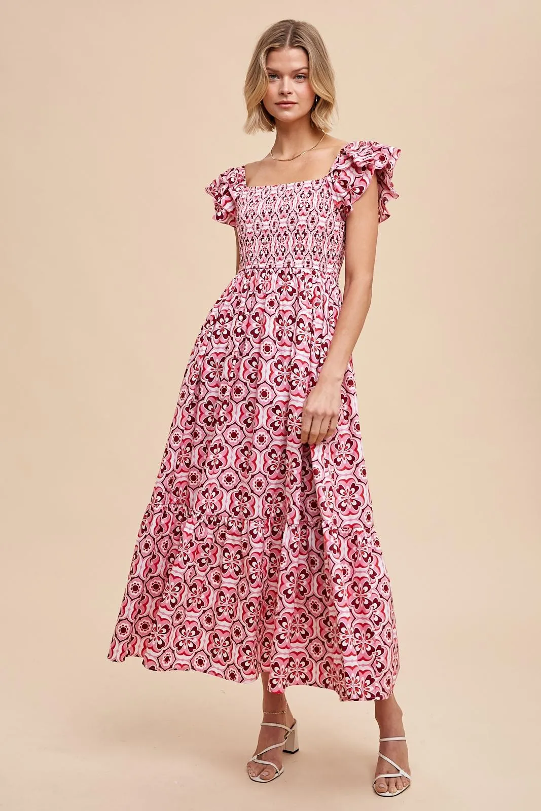 Magenta Floral Flutter Cap Sleeve Maxi Dress sold by Pinkblush