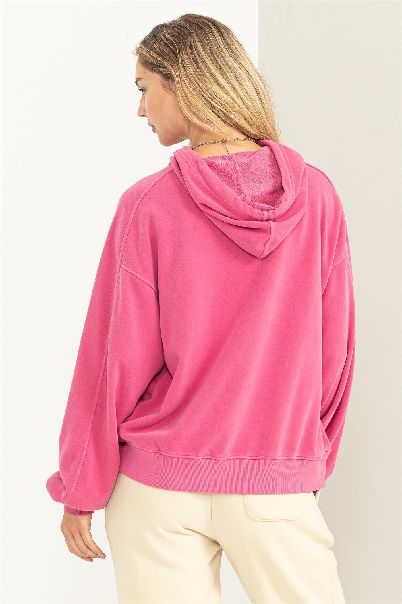 Fuchsia Faded Wash Drawstring Hoodie sold by Pinkblush product image thumbnail 3