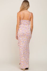 Pink Floral Side Slit Ruched Maternity Maxi Dress sold by Pinkblush