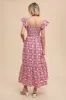Magenta Floral Flutter Cap Sleeve Maxi Dress sold by Pinkblush