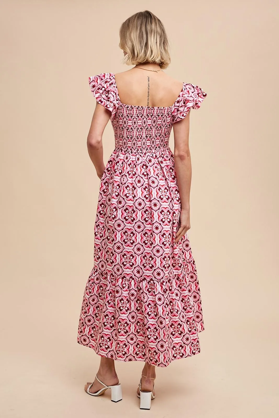 Magenta Floral Flutter Cap Sleeve Maxi Dress sold by Pinkblush product image thumbnail 5