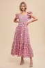Magenta Floral Flutter Cap Sleeve Maxi Dress sold by Pinkblush