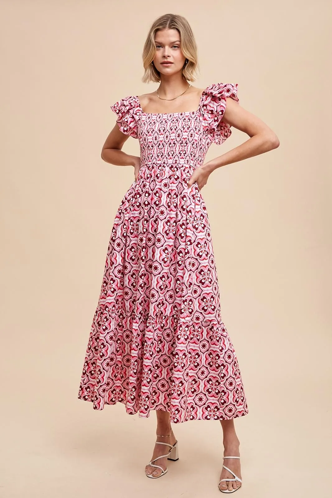 Magenta Floral Flutter Cap Sleeve Maxi Dress sold by Pinkblush product image thumbnail 2